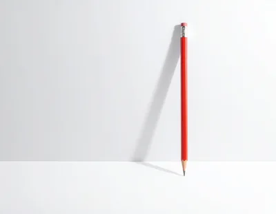 Red Pencil Standing Vertically on White Surface