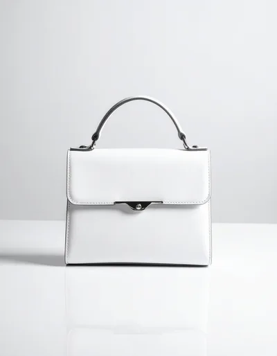 Minimalist White Leather Handbag On Reflective Surface