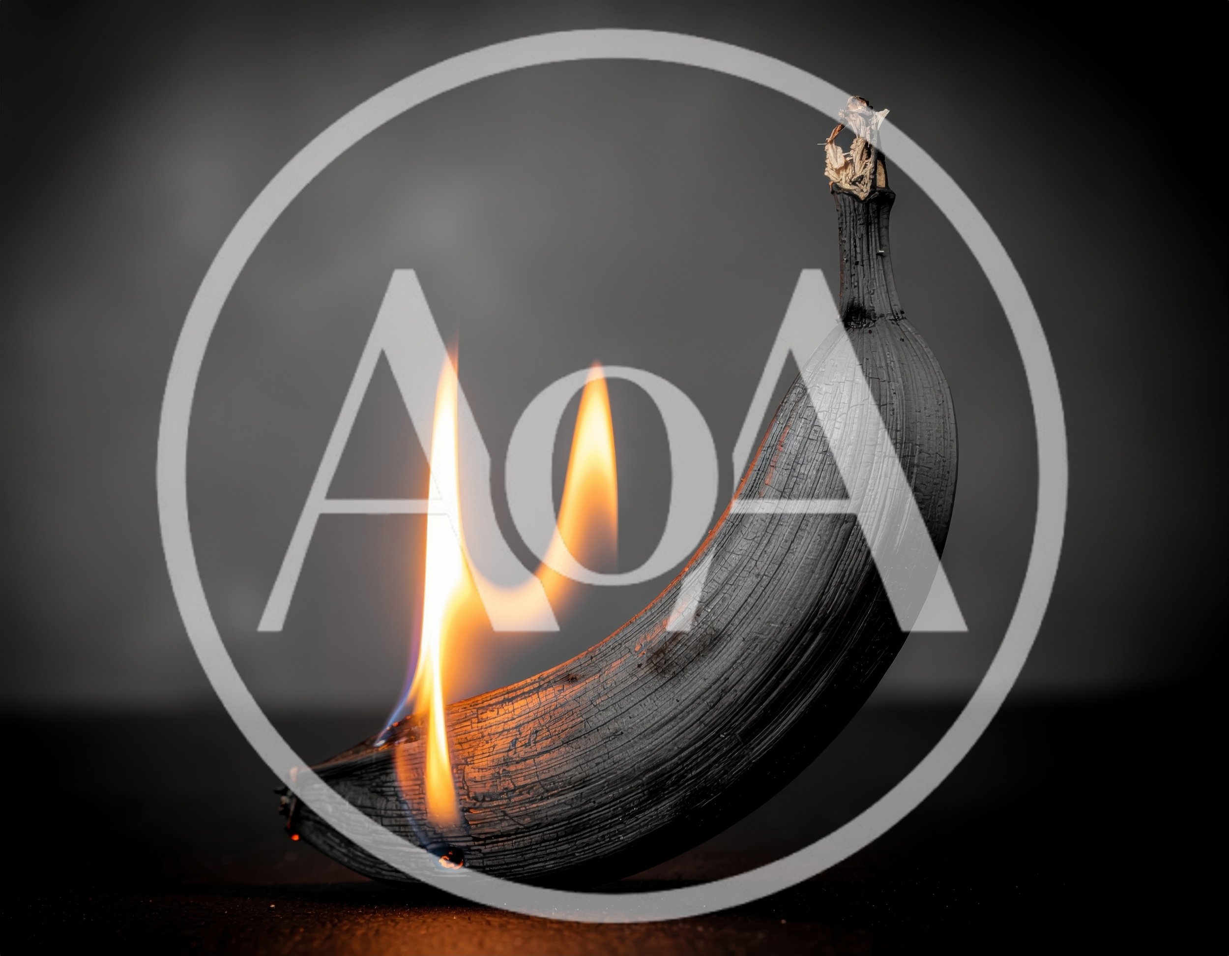 Charred Banana Burning With Bright Orange Flames