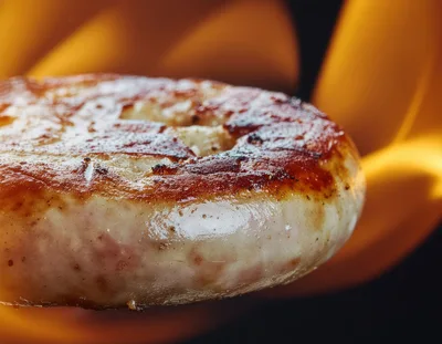 Grilled Meat Patty Cooking Over Open Flame