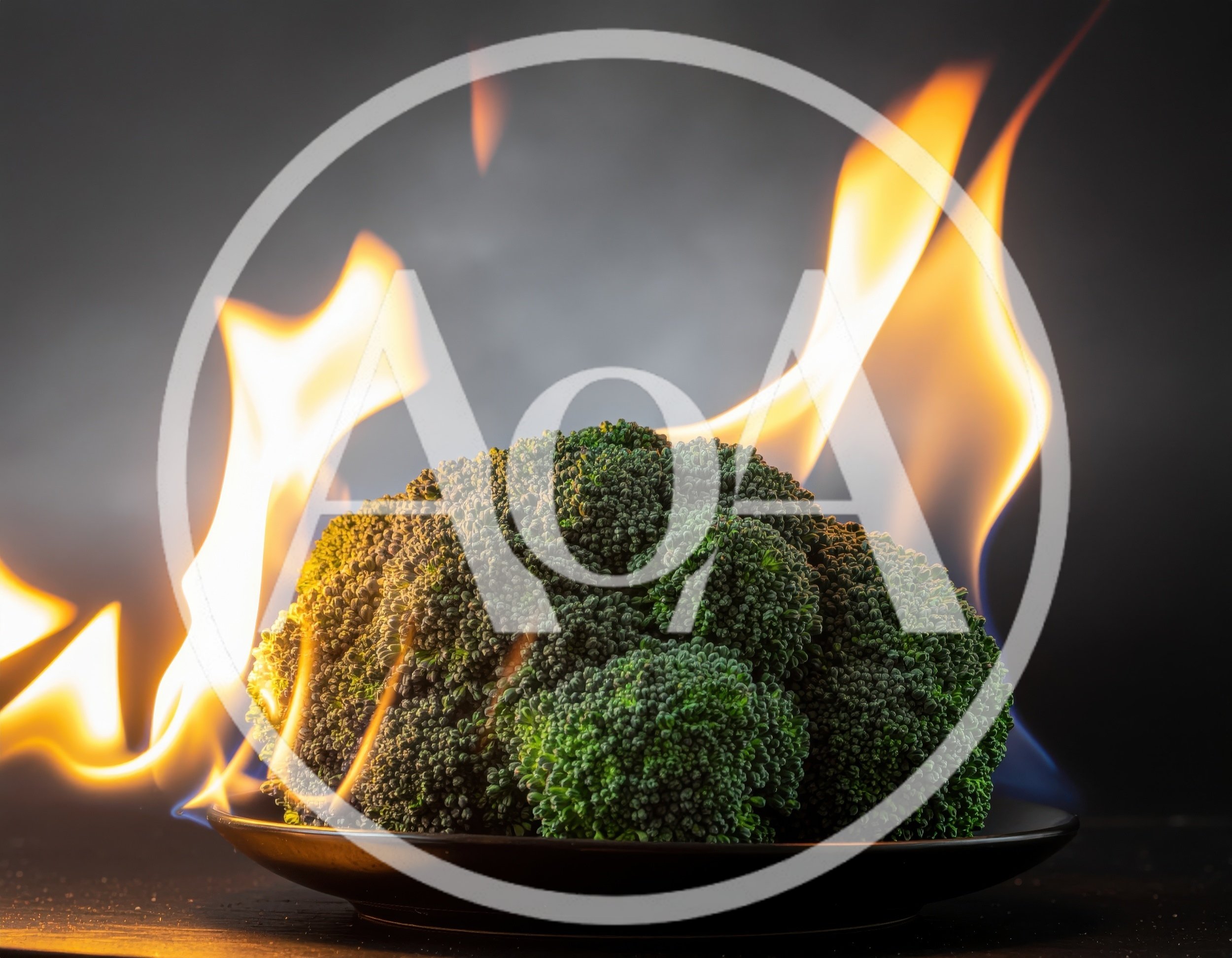 Fresh Broccoli Head Burning On A Plate