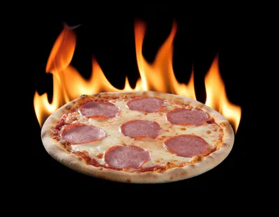 Pepperoni Pizza With Flaming Fire Background