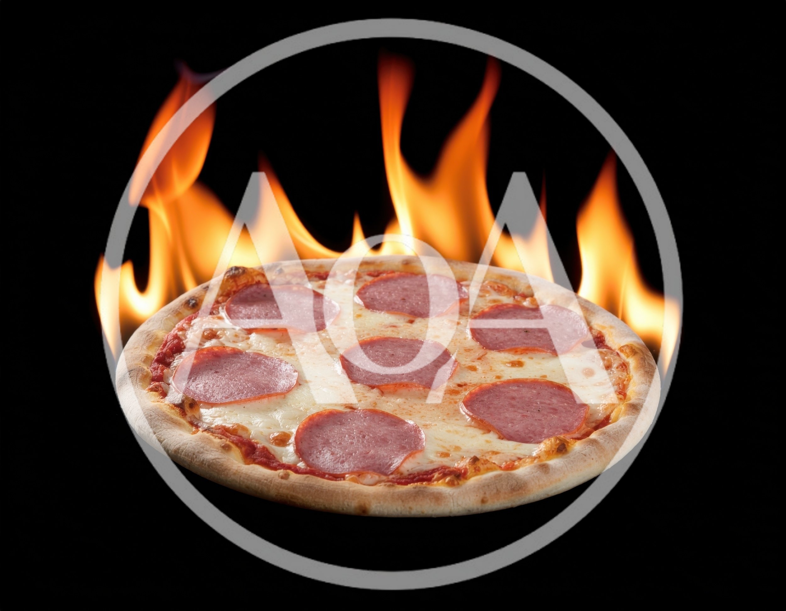 Pepperoni Pizza With Flaming Fire Background