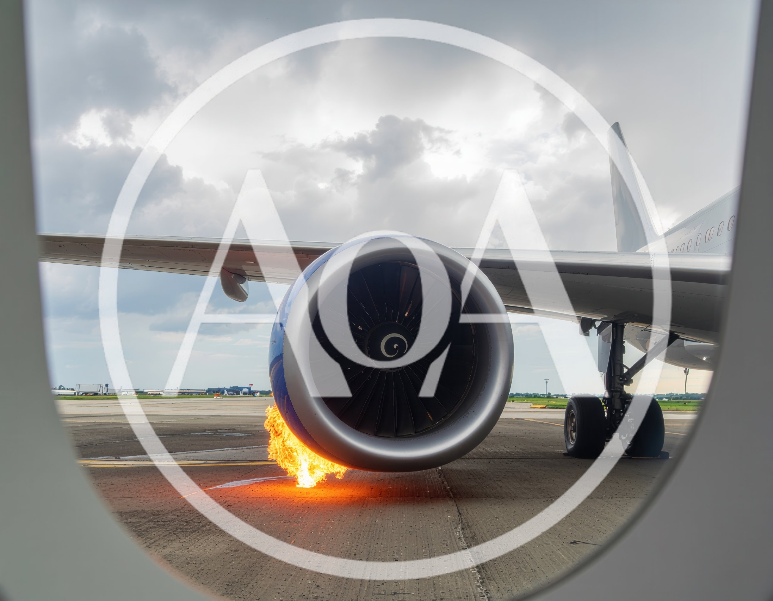 Airplane Jet Engine Catching Fire On Airport Tarmac