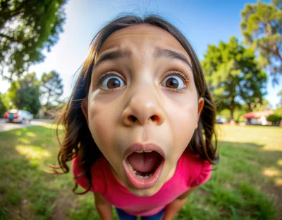 Young Girl With Surprised Expression Using Fisheye Lens