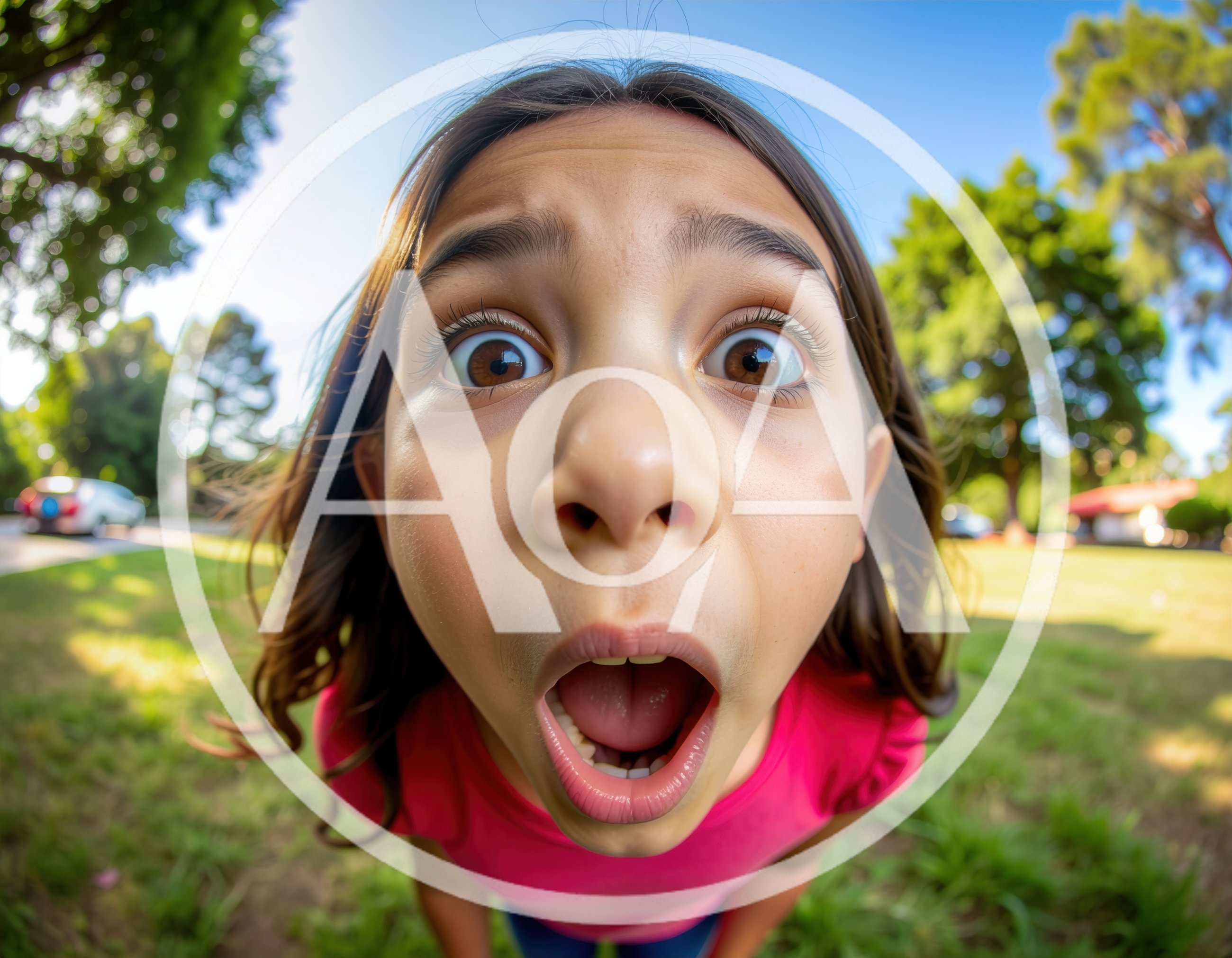 Young Girl With Surprised Expression Using Fisheye Lens