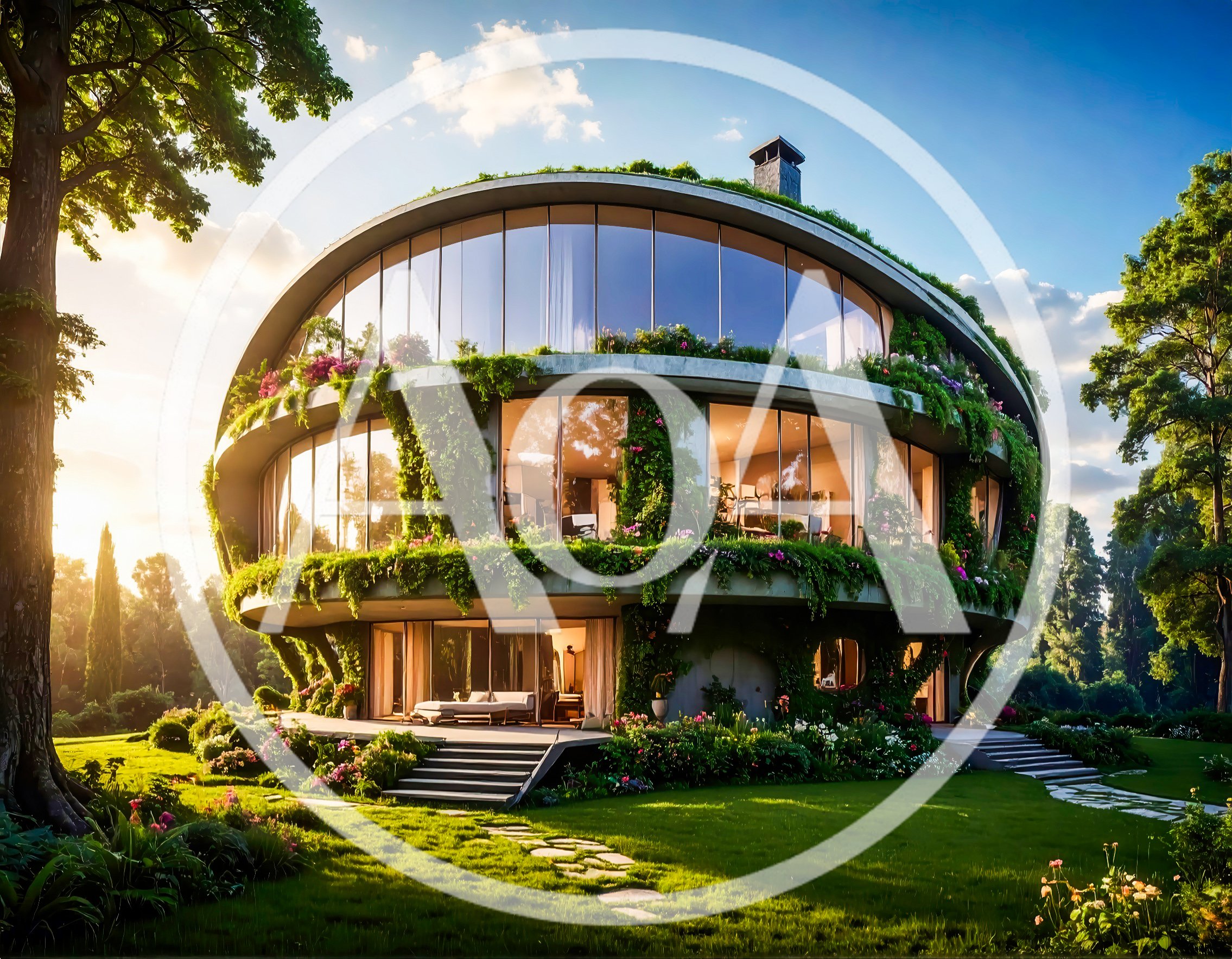Modern Circular Eco Friendly House Surrounded By Lush Garden