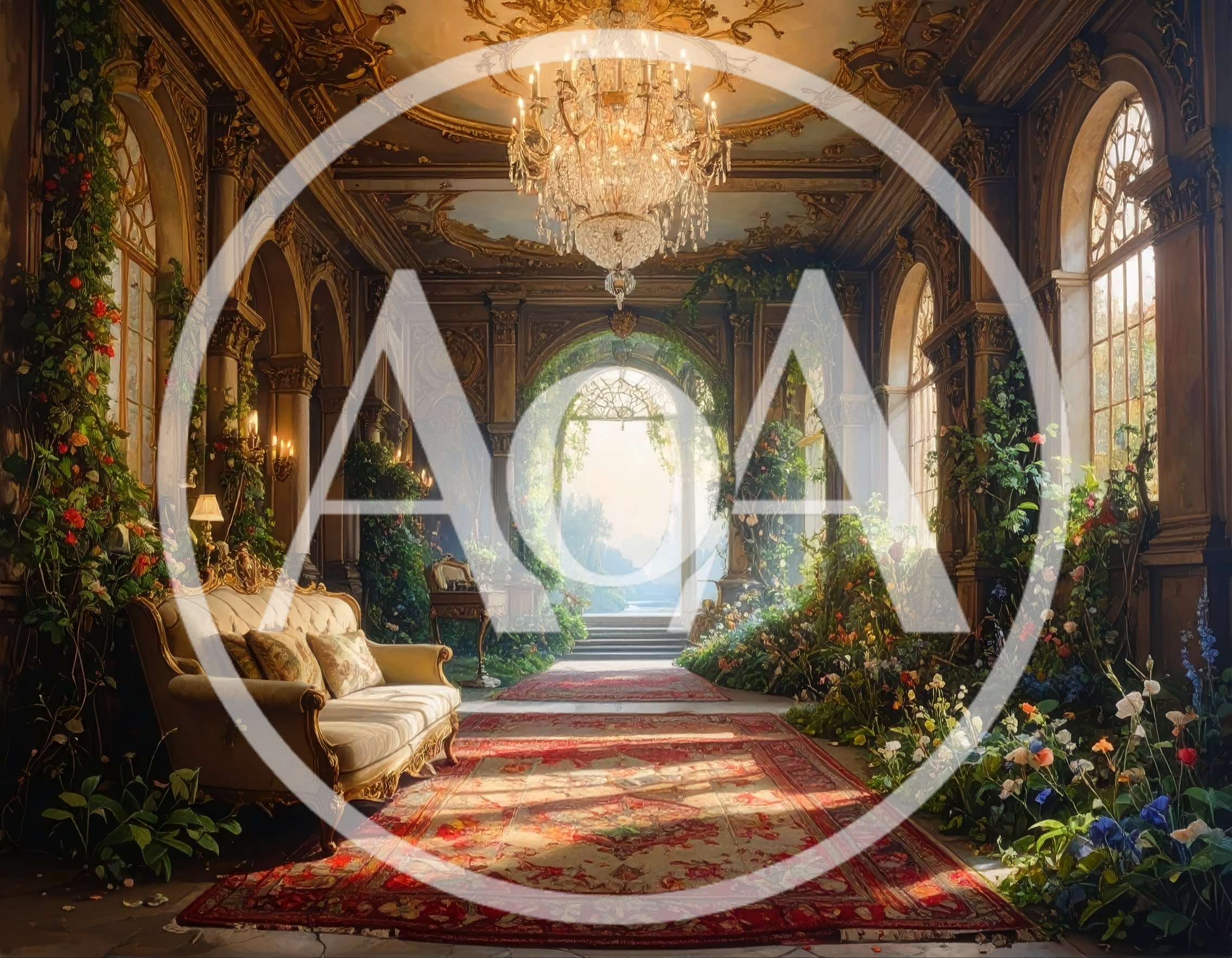 Luxurious Ornate Hallway Filled With Lush Indoor Garden