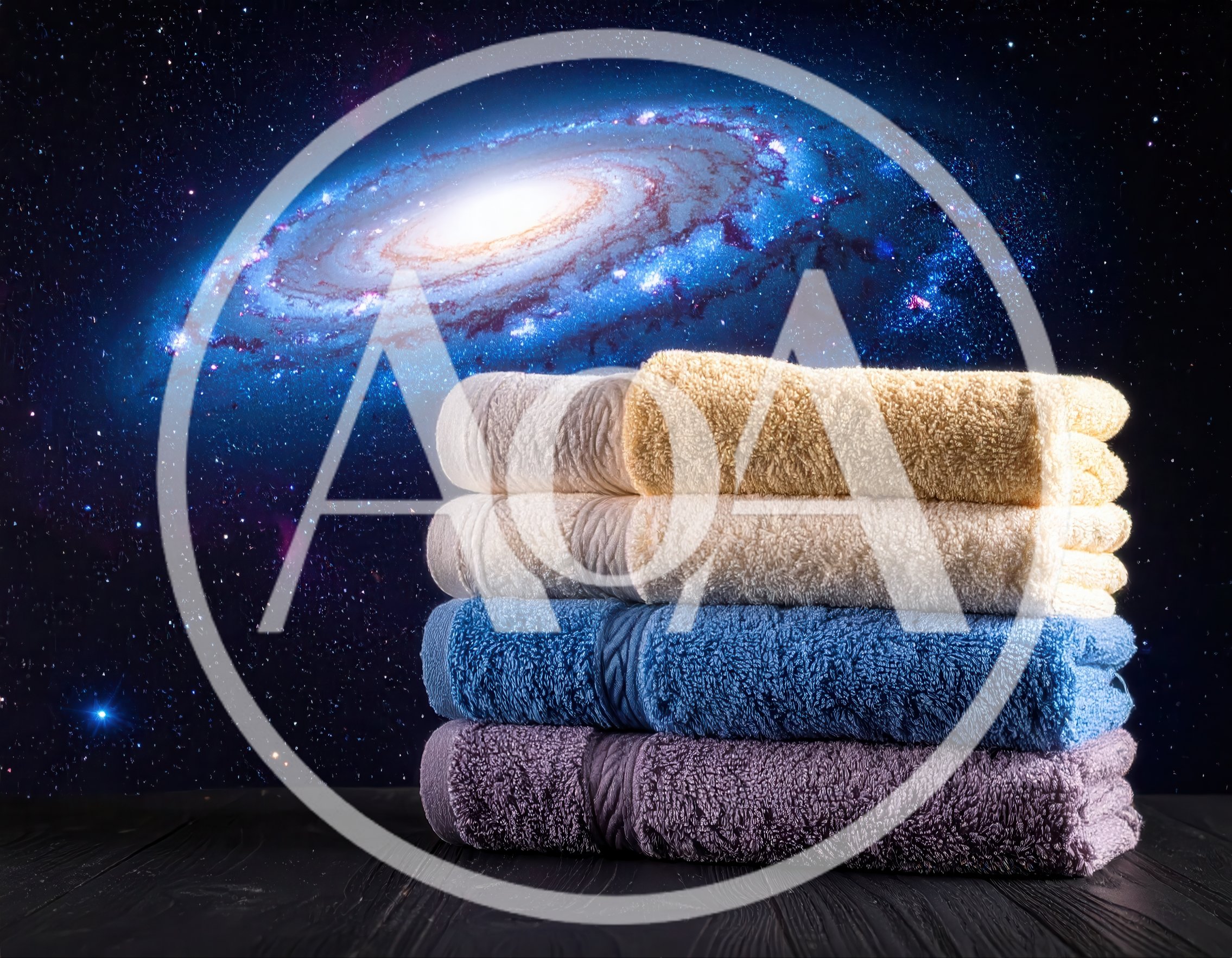 Stack Of Folded Colorful Towels Against A Galaxy Background