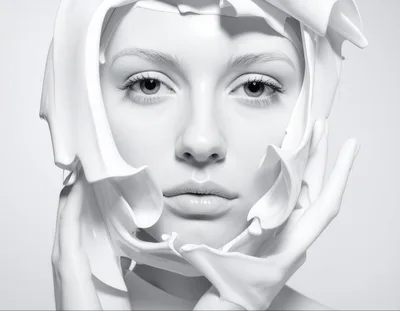 Portrait Of A Woman Covered In White Liquid