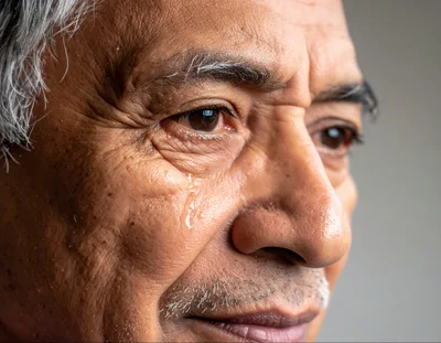 Close Up Portrait Of An Elderly Man Crying