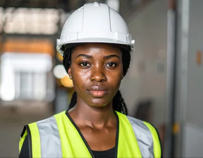 Portrait Of A Female Construction Worker In Safety Gear