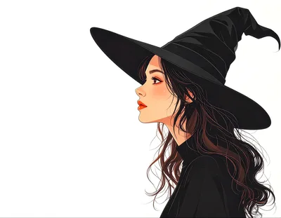 Digital Illustration Of A Young Witch In Profile