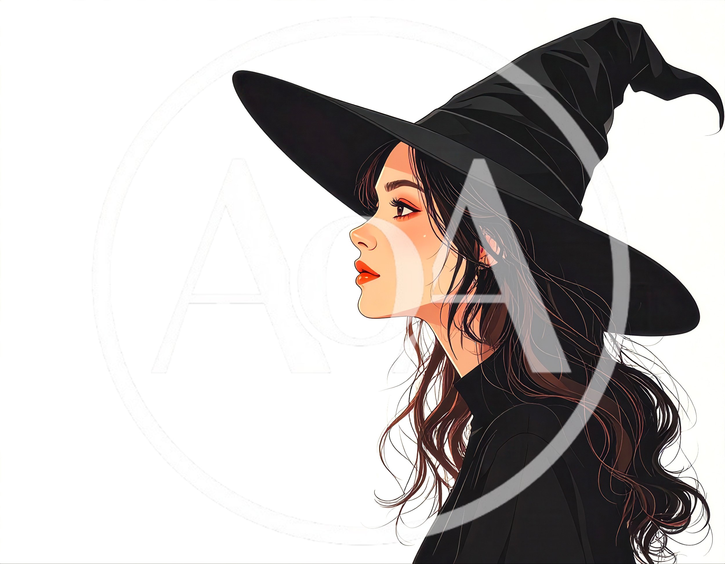 Digital Illustration Of A Young Witch In Profile