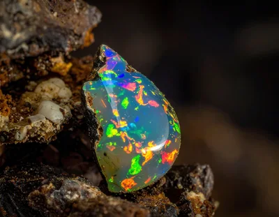 Raw Precious Opal Gemstone Set In Natural Rock Matrix