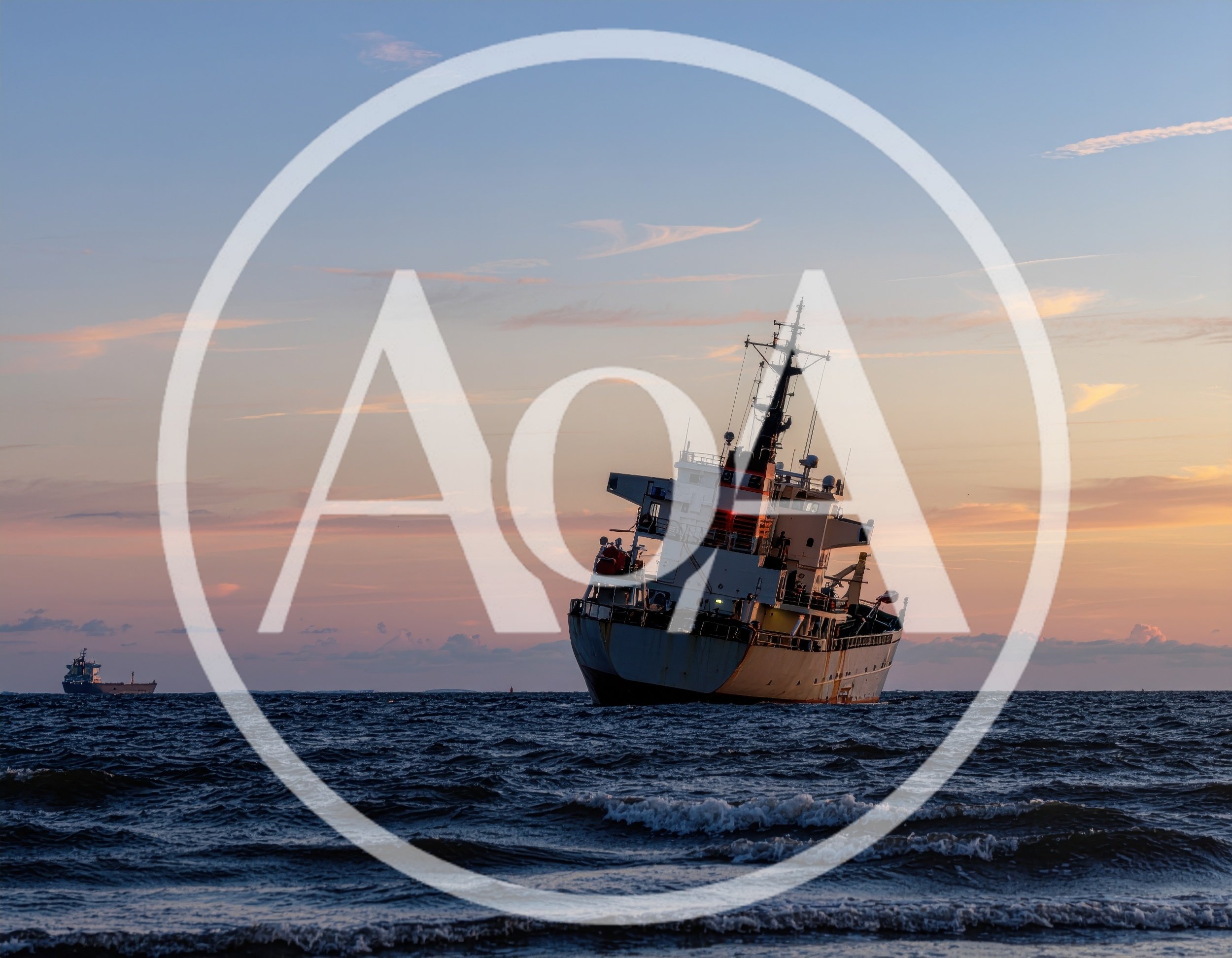Stranded Cargo Ship Listing Heavily at Sunset