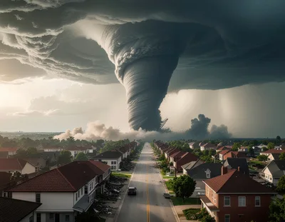 Massive Tornado Approaching Residential Neighborhood Street