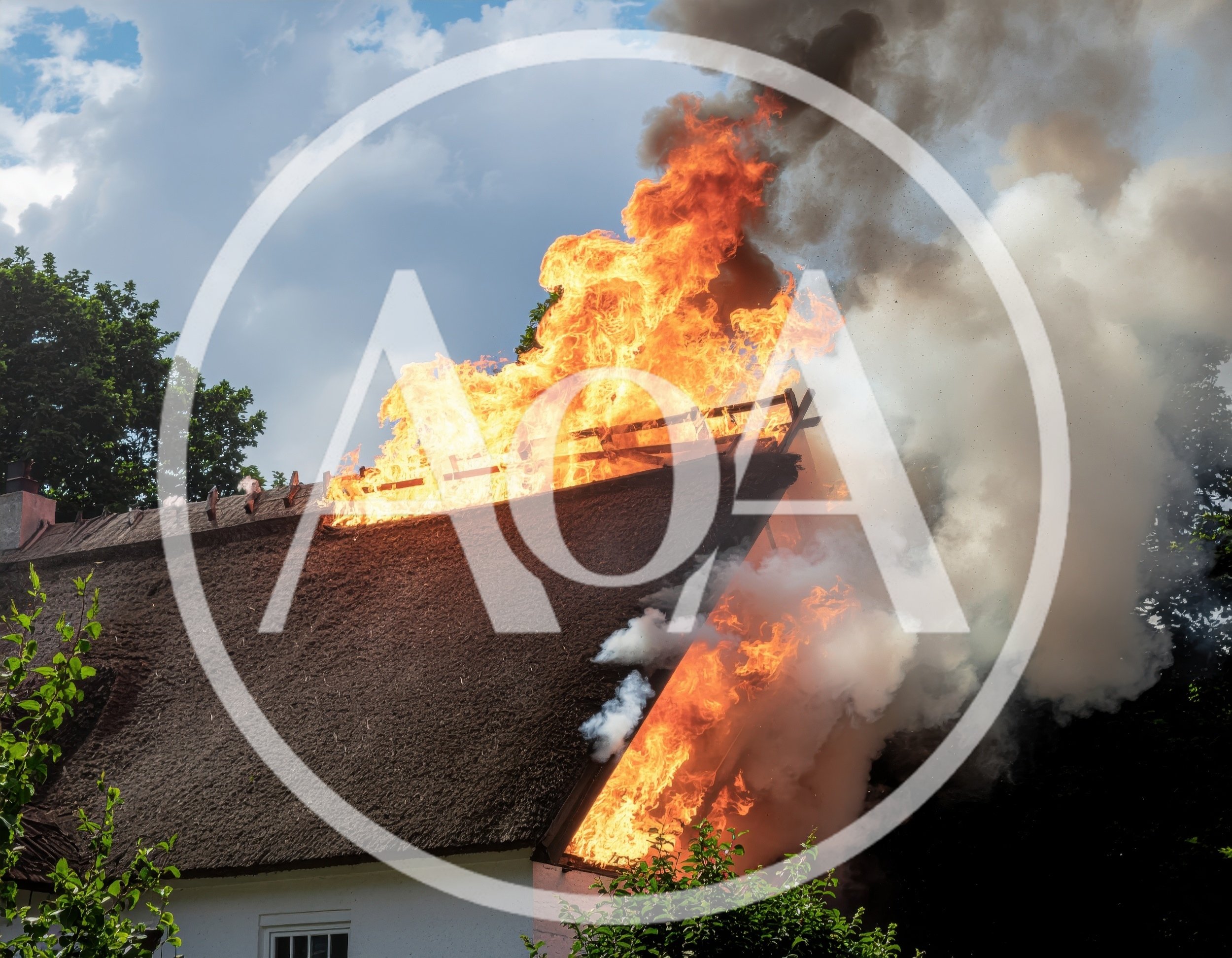 Thatched Roof House Engulfed In Intense Fire