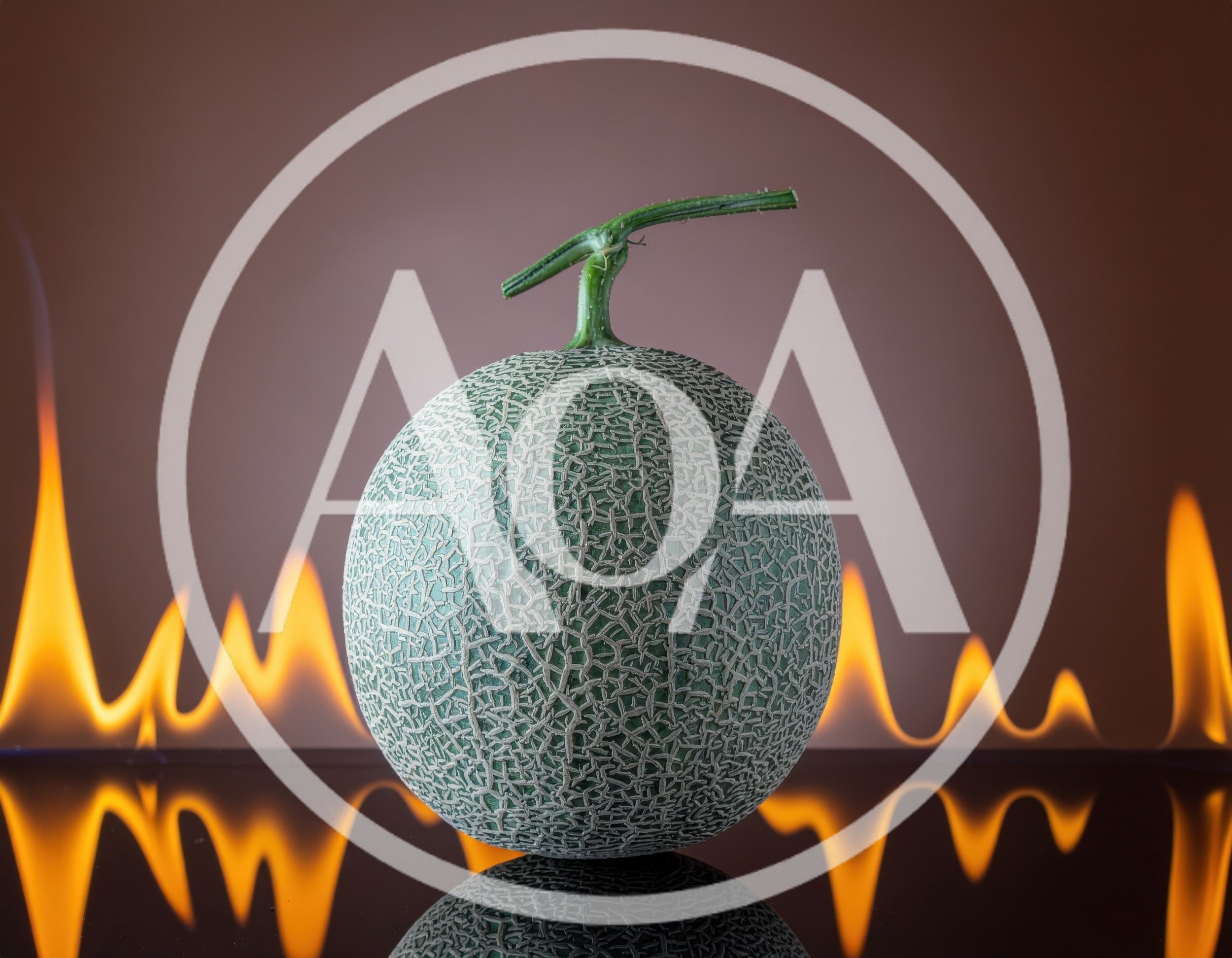 Cantaloupe Melon Centered Against A Background Of Fire