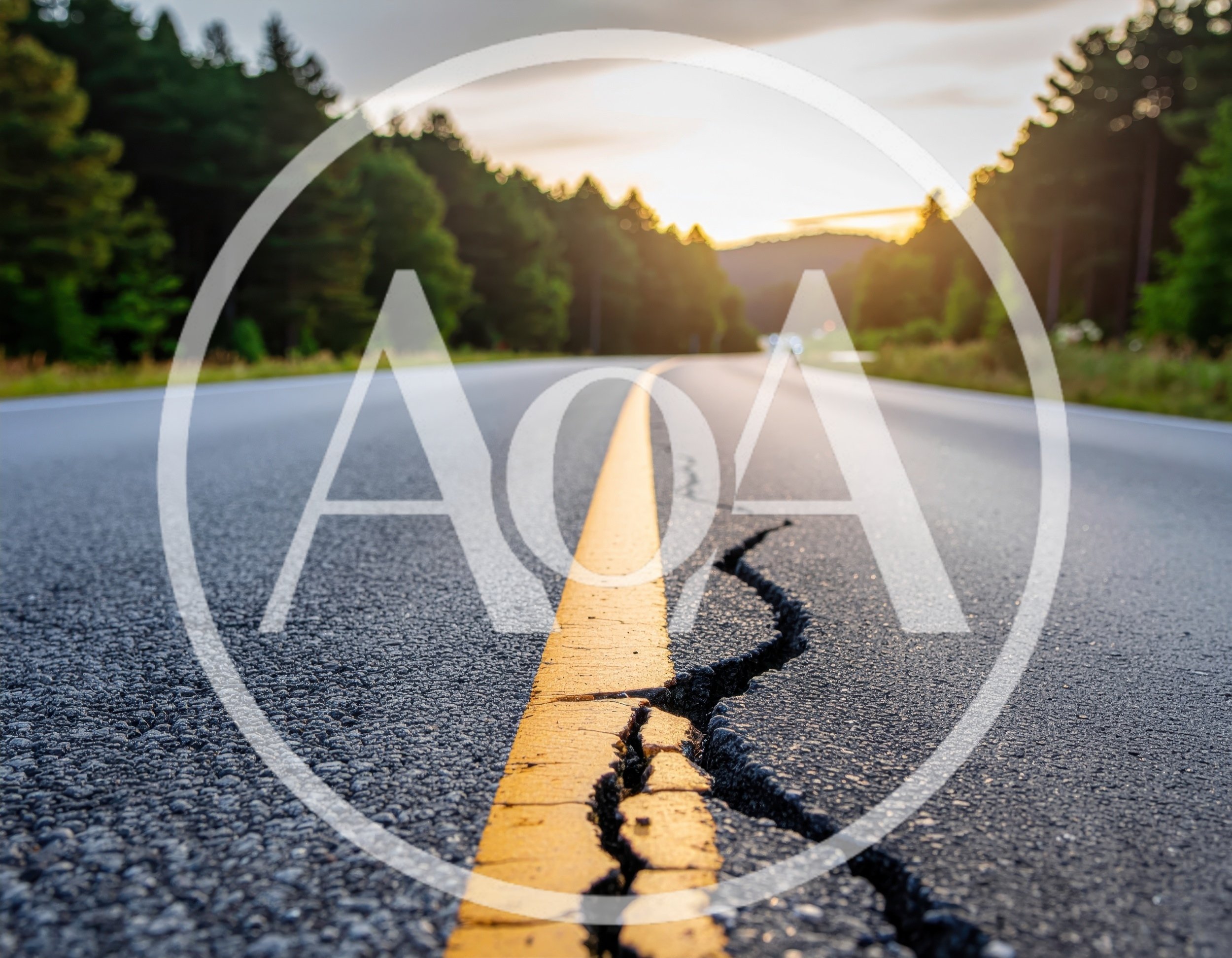 Cracked Asphalt Road Surface With Yellow Center Line