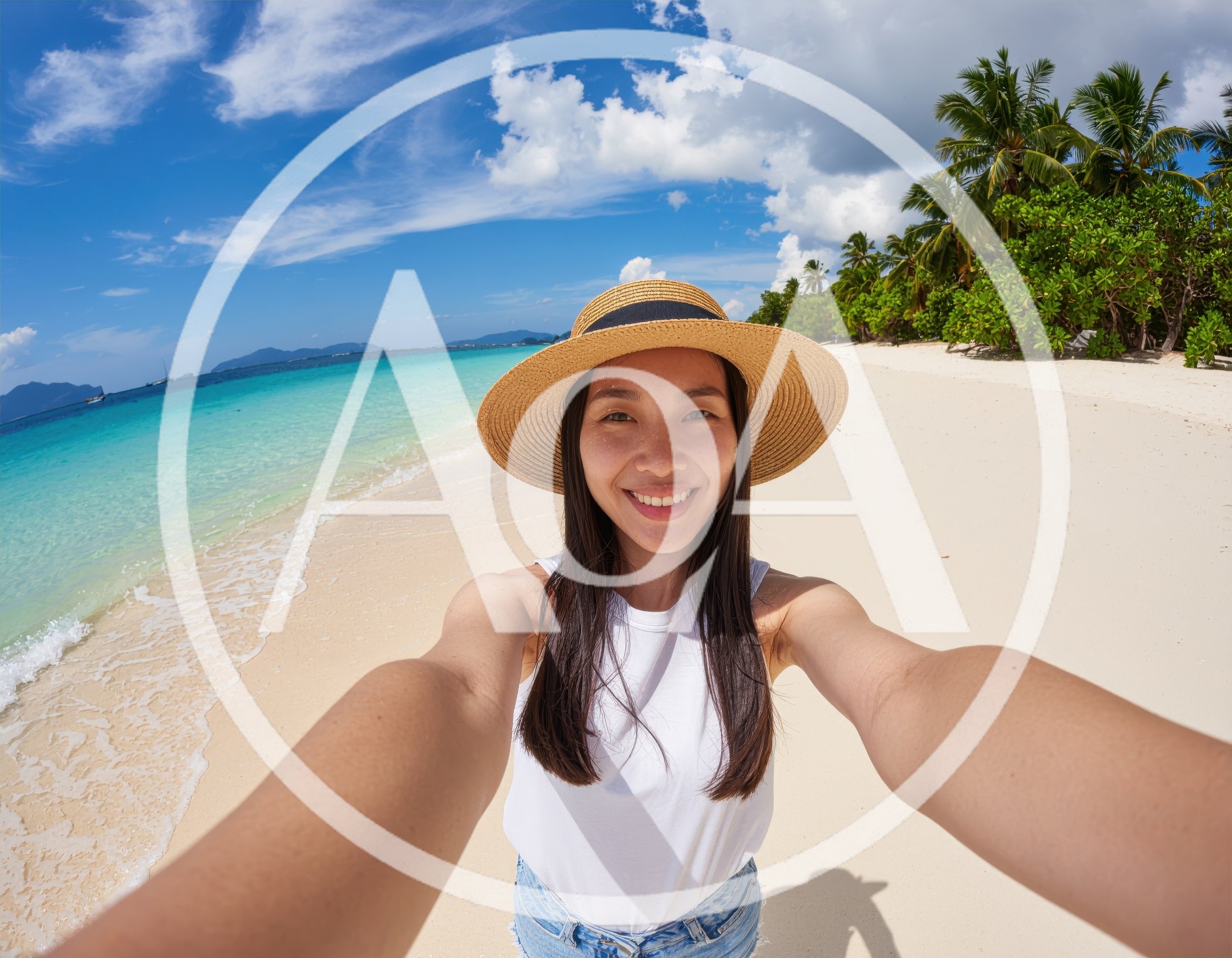 Young Woman Taking Selfie on Tropical Beach
