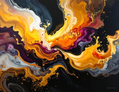 Abstract Fluid Acrylic Pour Painting With Gold Accents