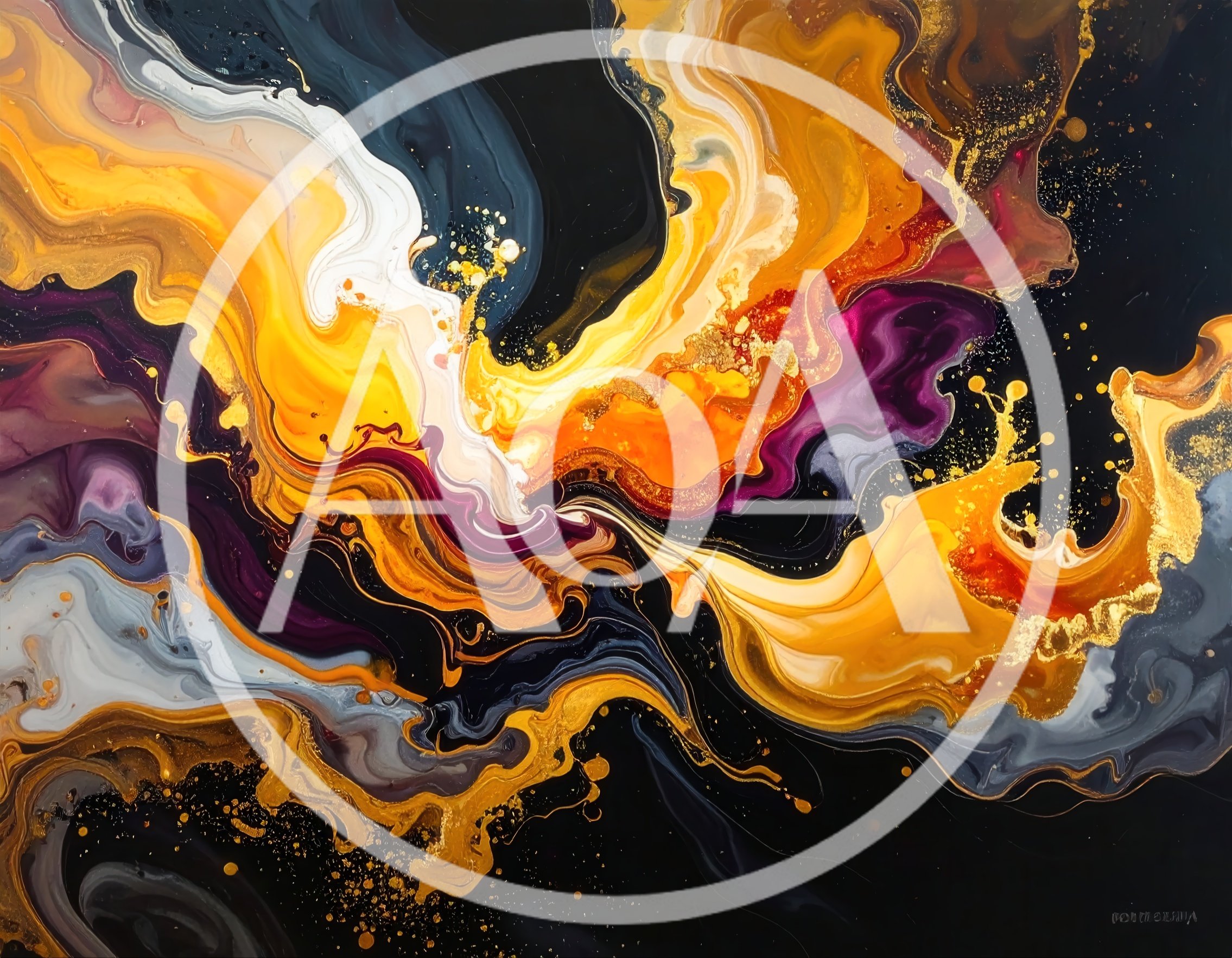 Abstract Fluid Acrylic Pour Painting With Gold Accents