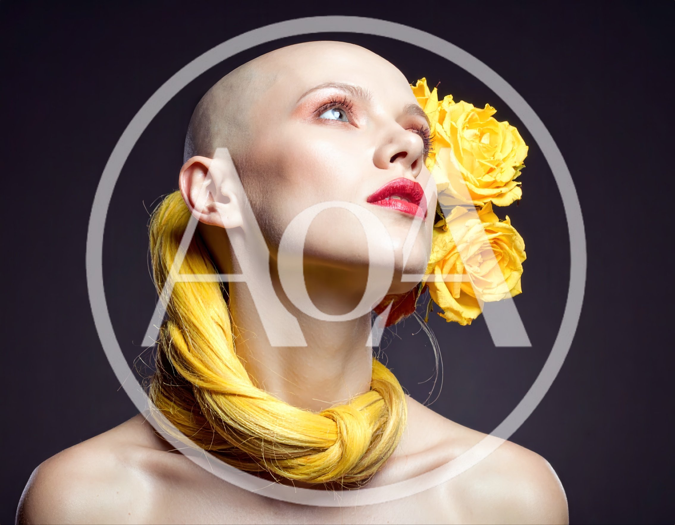 Bald Woman With Yellow Hair Accessory And Roses