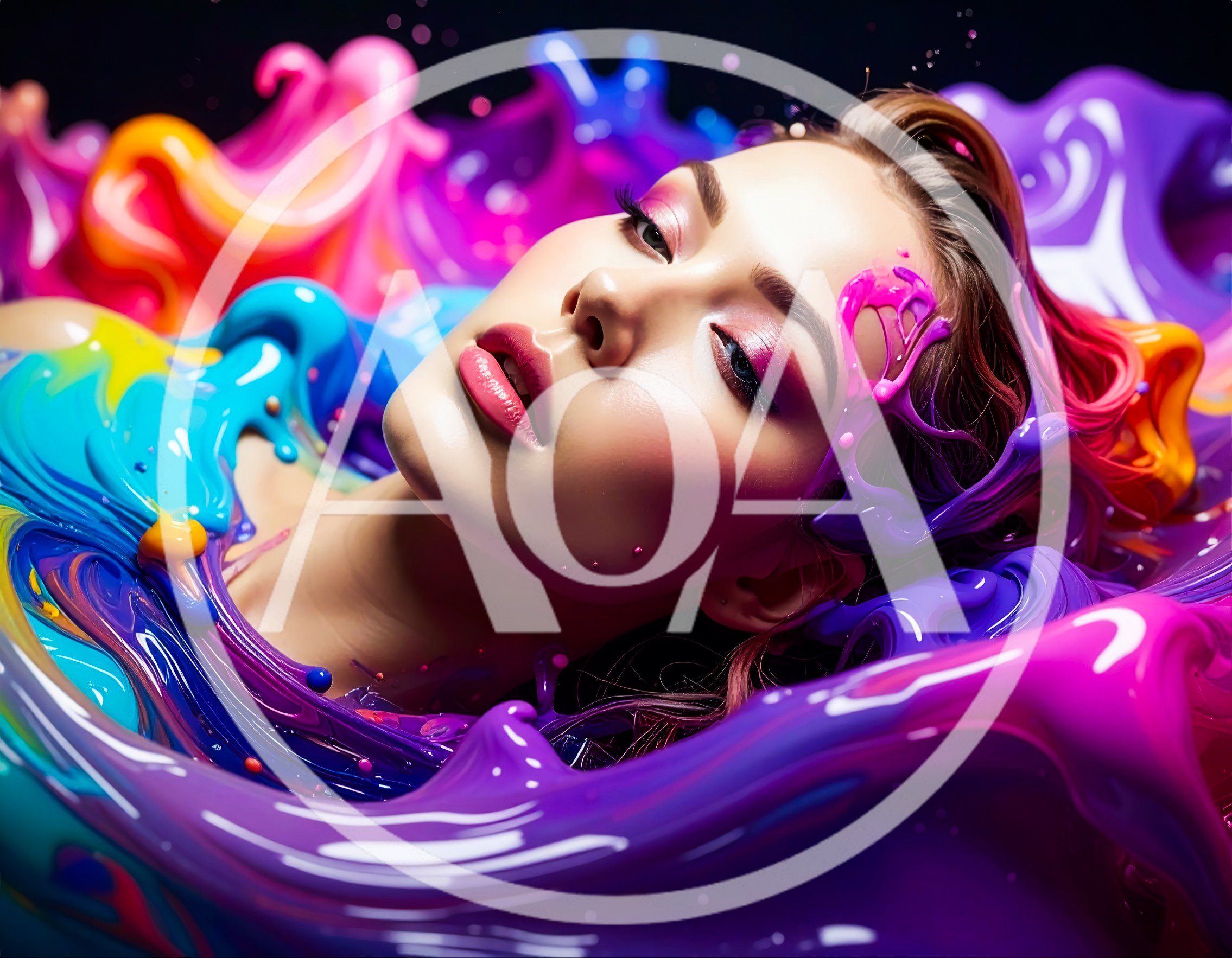 Woman Immersed In Vibrant Liquid Paint Splash