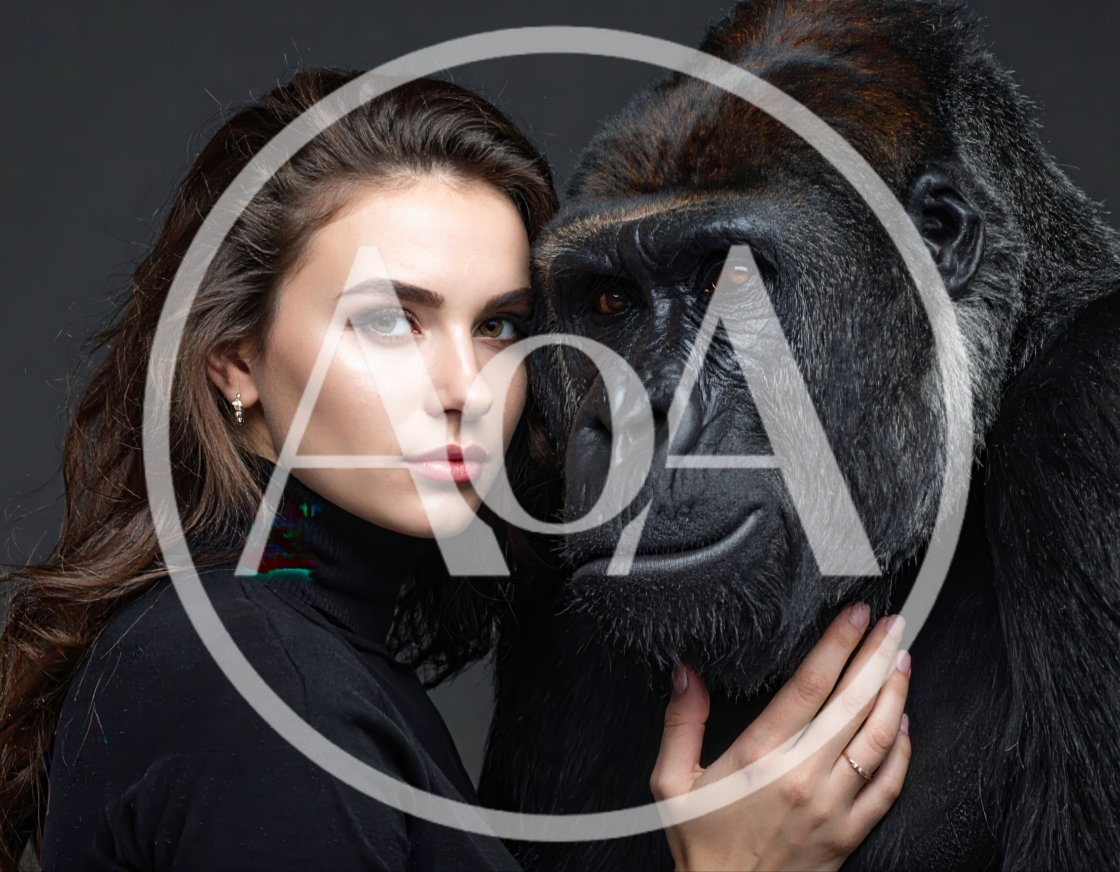 Portrait of a Young Woman Posing with a Gorilla