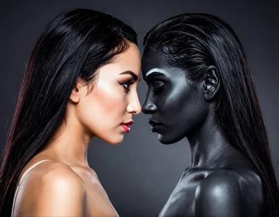 Two Women With Contrasting Skin Tones Facing Each Other