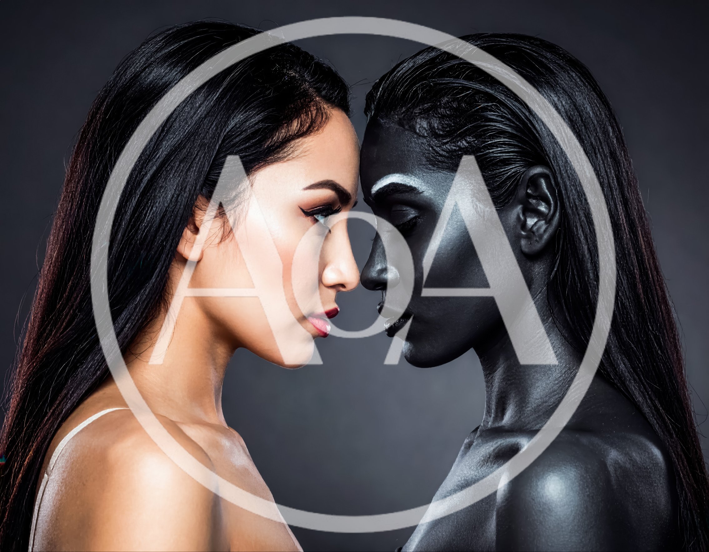 Two Women With Contrasting Skin Tones Facing Each Other