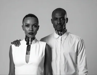Cyborg Couple Posing In Studio Portrait