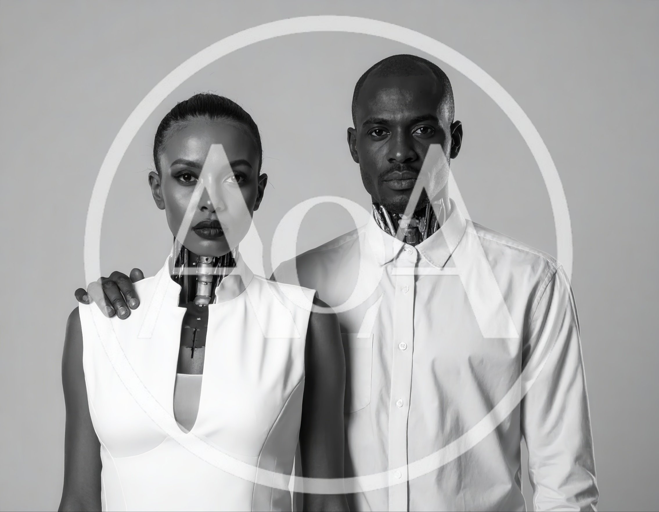 Cyborg Couple Posing In Studio Portrait