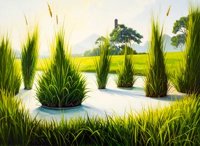 Tall Grass Growing In A Serene Pond Landscape