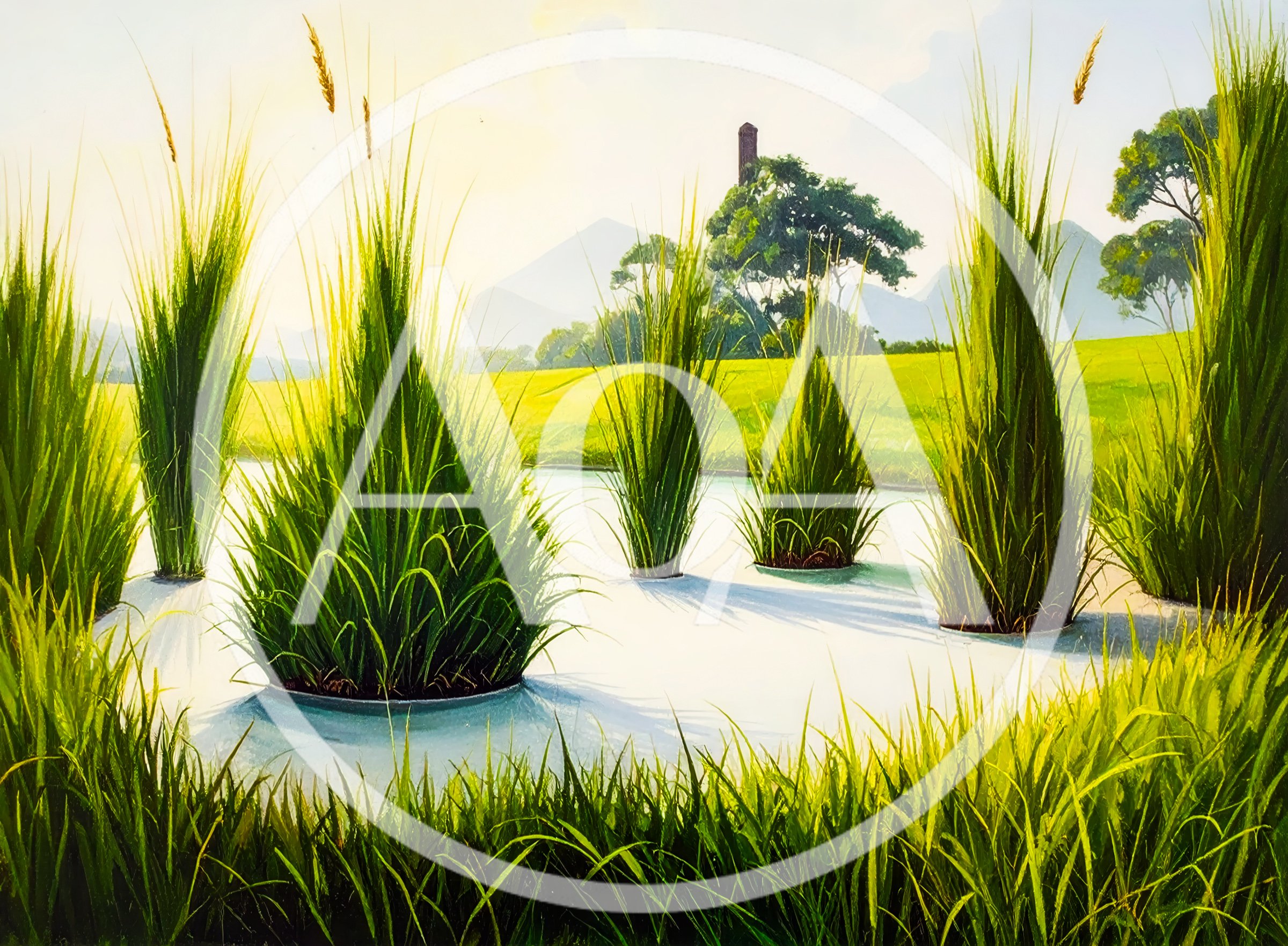 Tall Grass Growing In A Serene Pond Landscape