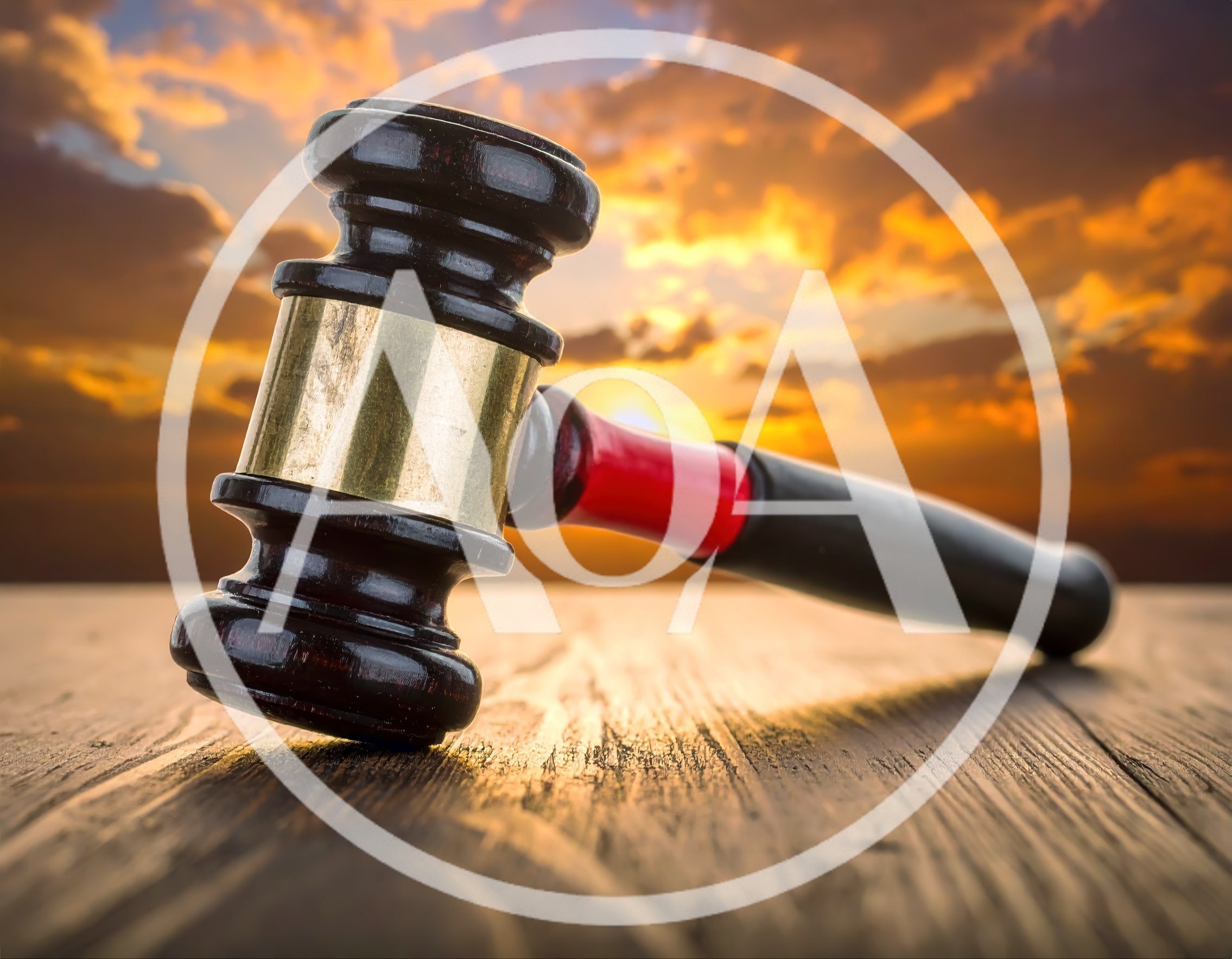Wooden Judge Gavel Resting On A Rustic Table