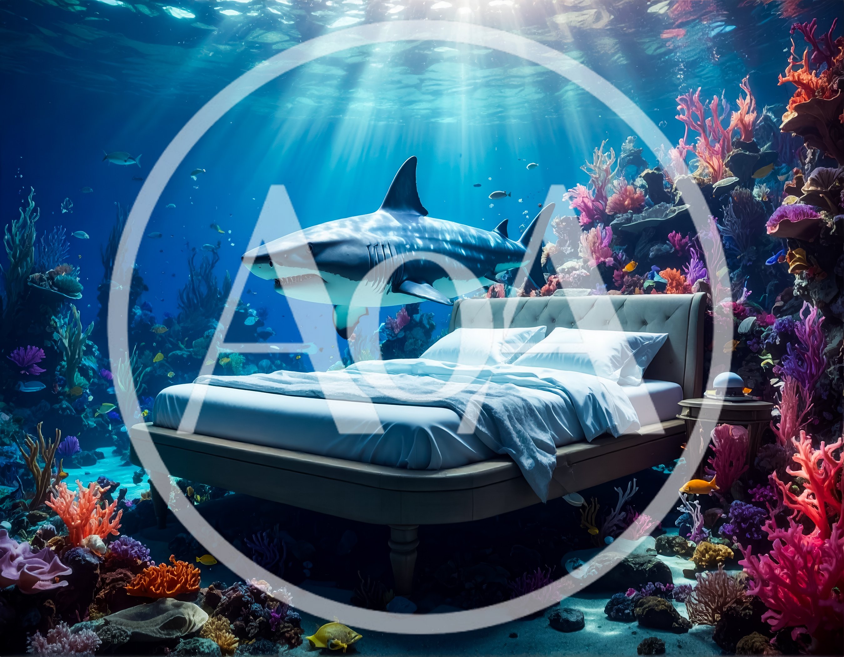 Surreal Underwater Bedroom With A Swimming Shark
