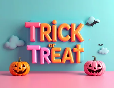 3D Halloween Trick or Treat Text with Pumpkins