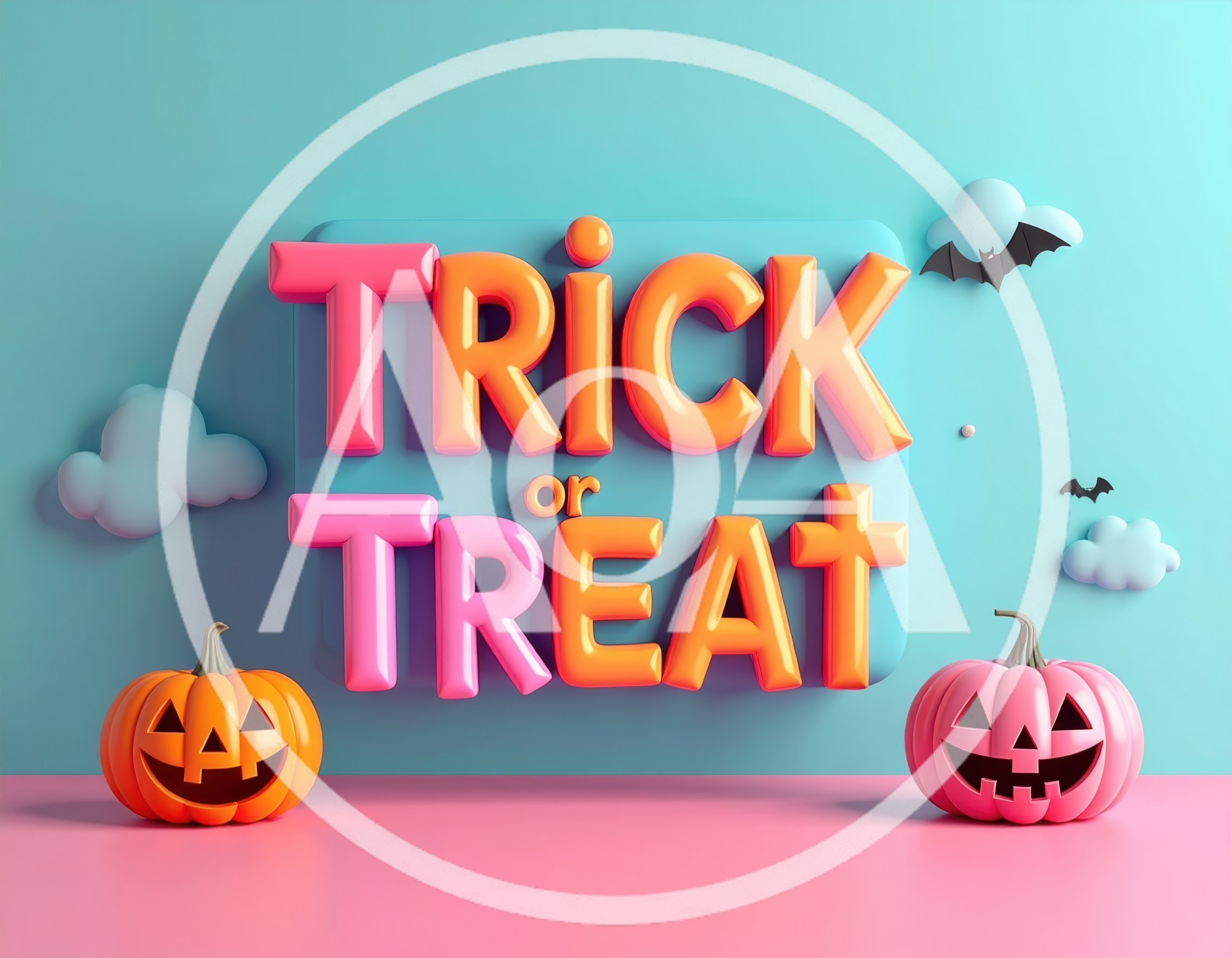 3D Halloween Trick or Treat Text with Pumpkins