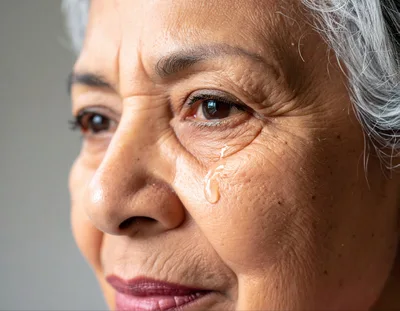 Close Up Portrait Of An Elderly Woman Crying