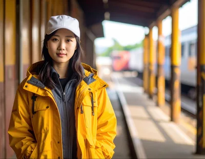 Young Asian Woman Standing On A Train Platform