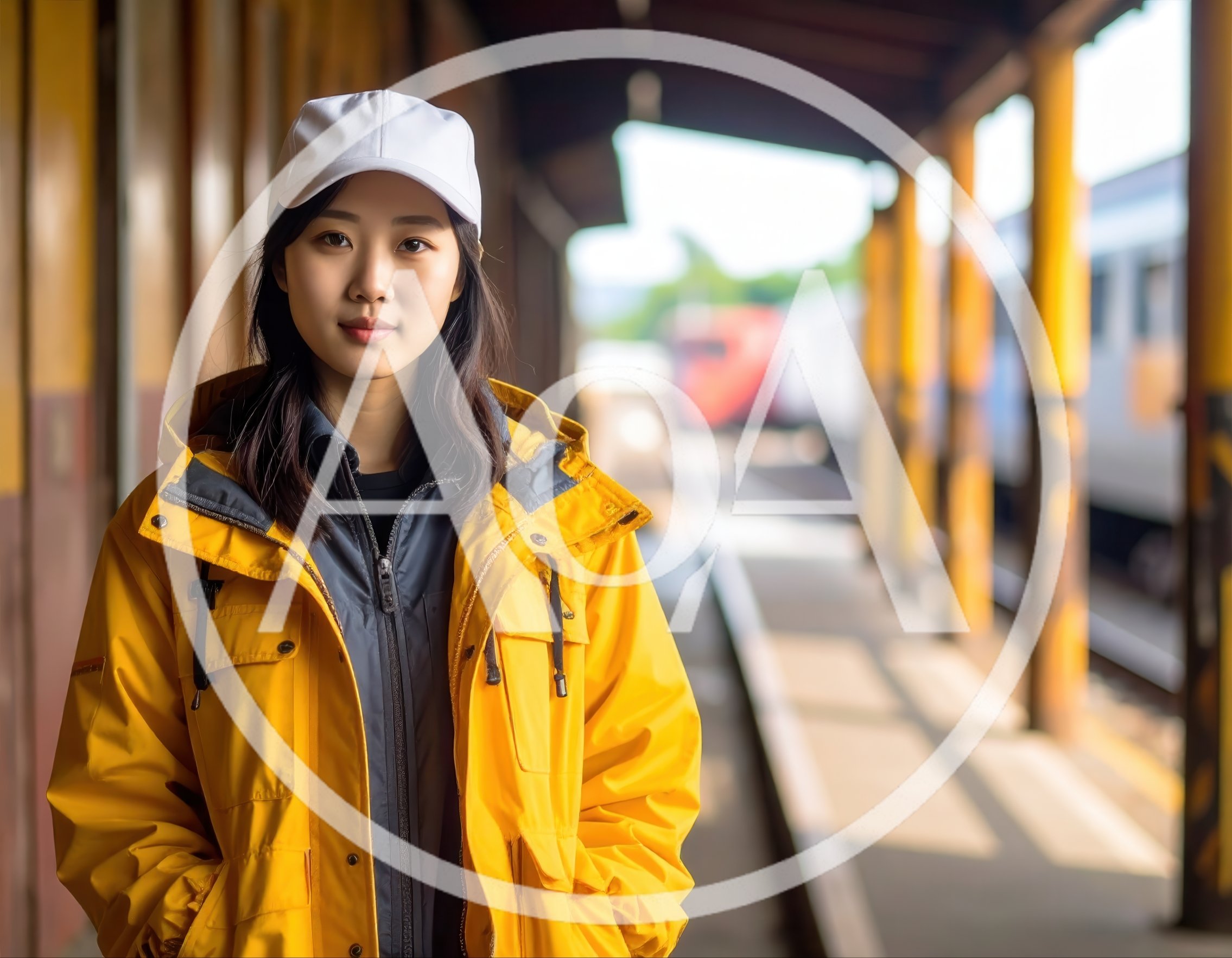Young Asian Woman Standing On A Train Platform