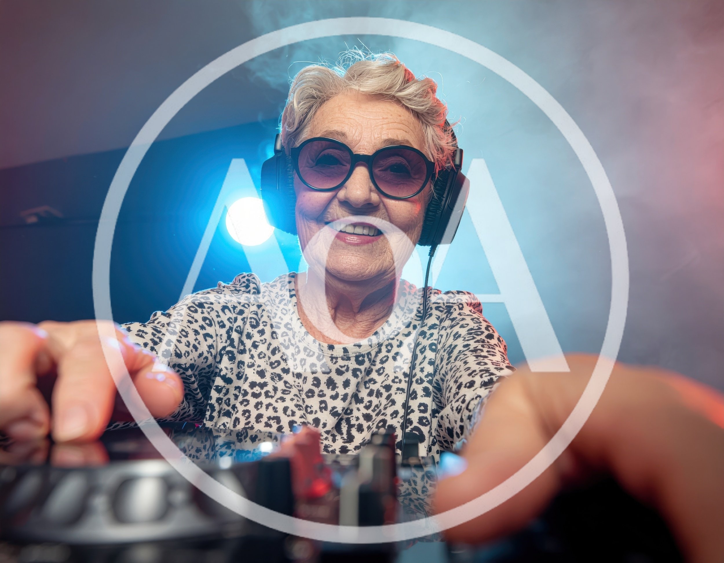 Elderly Woman DJ Playing Music In Nightclub