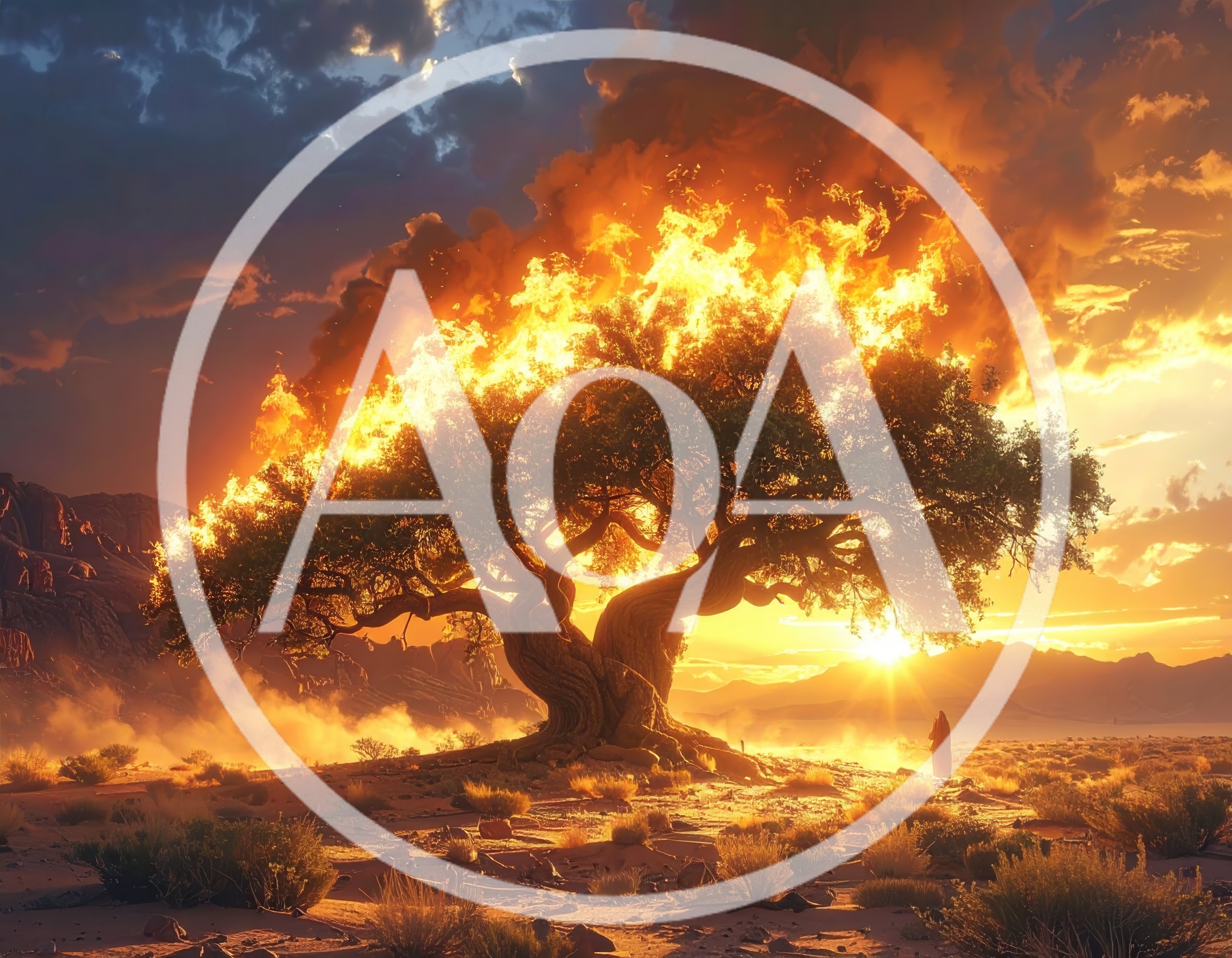 Burning Tree In A Desert Landscape