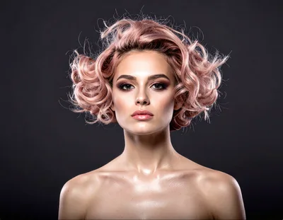 Portrait Of A Woman With Pink Curly Hair