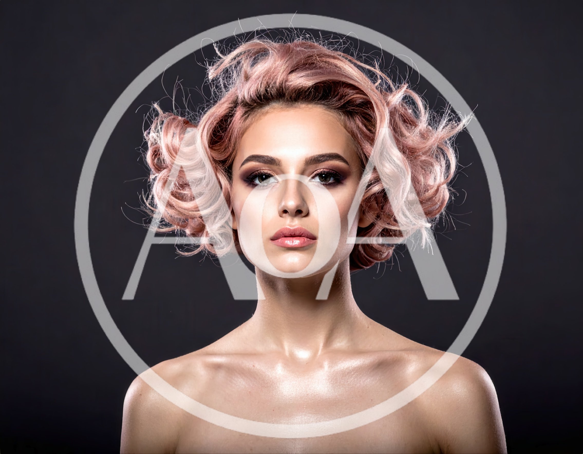 Portrait Of A Woman With Pink Curly Hair