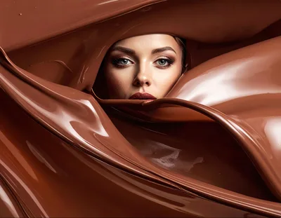 Portrait of Woman Emerging From Liquid Chocolate Splash