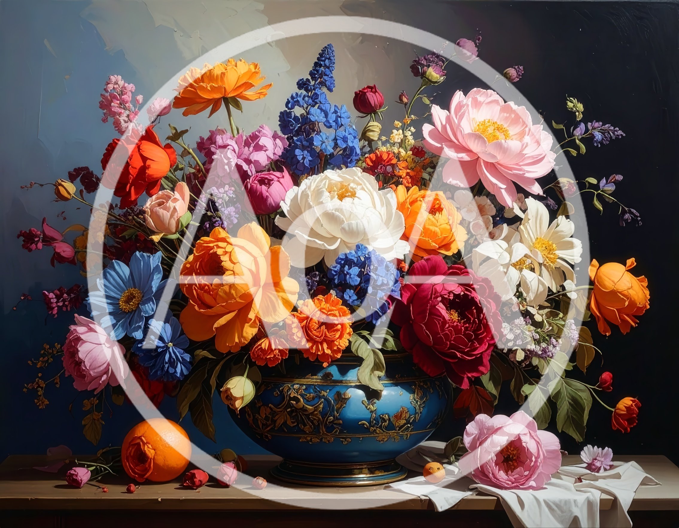 Still Life Oil Painting Of Vibrant Floral Bouquet