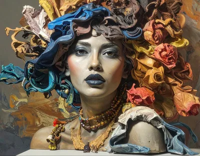 Surreal Sculptural Portrait Of A Woman With Floral Hair
